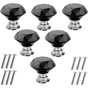 6 count  Glass Cabinet Knobs 30mm  Shape Drawer Kitchen Cabinets Dresser Cupboard Wardrobe Pulls Handles (30mm, Black)