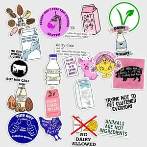 Sticker Pack 20 Dairy Free Lifestyle Vinyl Sticker, Plant Based Food Choice Decal for Kitchen Bottle