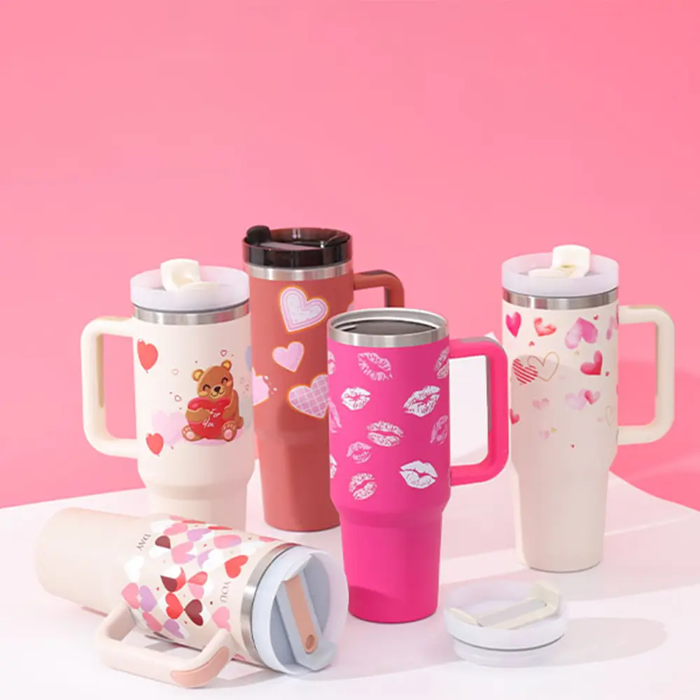 40 Oz Insulated Stainless Steel Tumbler - Portable Spill-Proof Vacuum Coffee Cup with Handle, Straw, Lid, Tapered Mug, Valentine's Day Gifts for Lovers, Suitable for Car, Gym