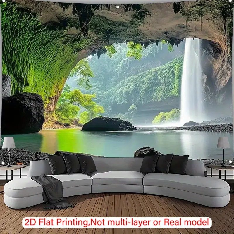 1pc Extra Large Nature Landscape Tapestry - Serene Waterfall & Lush Greenery Scene, Polyester 100g/ ㎡   , Perfect for Garden, Patio, or Large Events Decor, Ideal Gift for Home or Office, Waterfall Decor