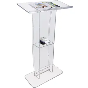 VEVOR Acrylic Podium, 47 Acrylic Podium Stand with Wide Reading Surface Storage Shelf, Floor - standing Clear Pulpits Acrylic for Church Office School, BlackVEVOR Super Brand Day