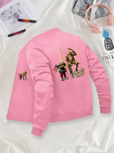 Trendy Fashion Men's Cartoon Character-Printed Baseball Jacket, Daily Casual Streetwear Zip-Front Nurse Jacket, 4-Way Stretch Fabric, Comfortable & Fashionable Workwear, Apparel for Medical Professionals, Durable Nursing Jacket
