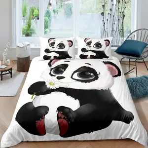 Panda Twin Size Cute Giant Panda Luxury Duvet Cover,Cartoon Animal Pattern Bedroom Decor Quilt Cover,Lightweight Bedspread Cover,No Comforter