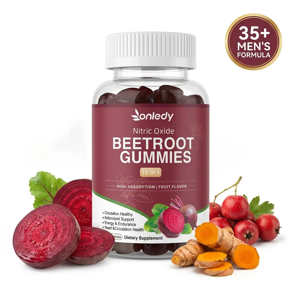 Organic Beet Root Gummies - 12-in-1 Nitric Oxide Support Edible Vitamin Supplement, Gluten-Free Wellness Formula with Raspberry, Ginger + Cayenne, Grape Seed + Turmeric, 2-Gummy Dose for Blood Flow, 60 Count Strawberry Flavor