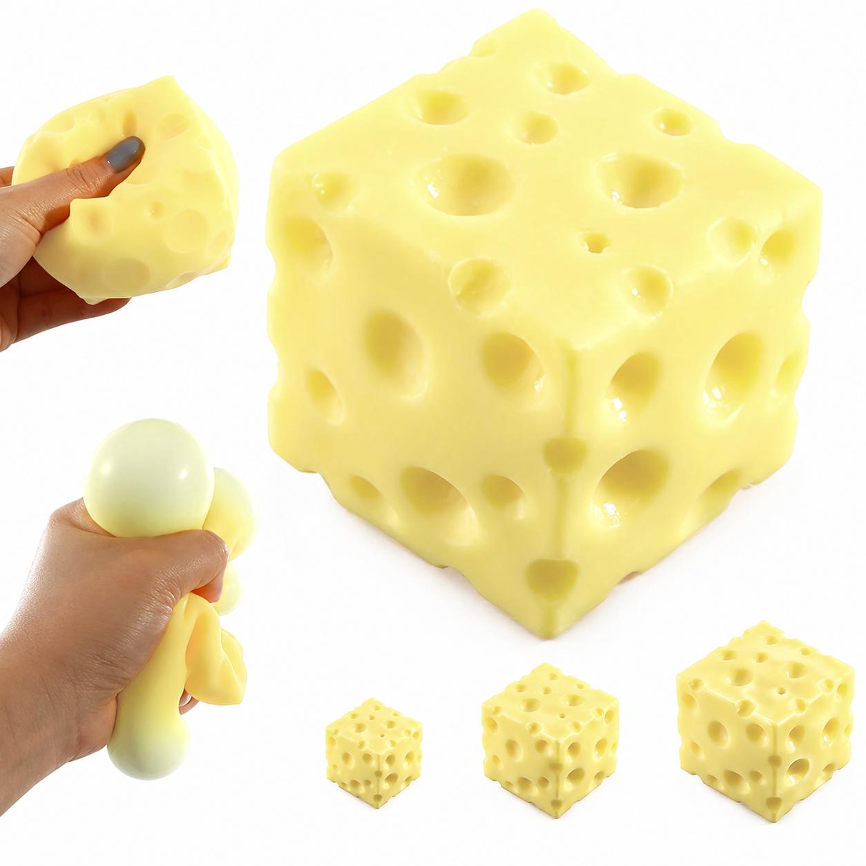 Cheese Squishy Stress Toy – Soft Squeeze Fidget Cube for Anxiety Relief, Sensory Play & Focus, Non-Toxic TPR Stress Ball for Kids & Adults