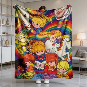 Rainbow Brite Retro Flannel Blanket, Starlite Cartoon Throw Blanket, Ultra Soft Cozy Warm Blanket for Couch Bed Sofa, Nostalgia Gift Decor