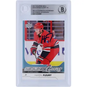 Haydn Fleury Carolina Hurricanes Autographed 2017-18 Upper Deck Young Guns #236 Beckett Fanatics Witnessed Authenticated Rookie Card - Fanatics Authentic Certified