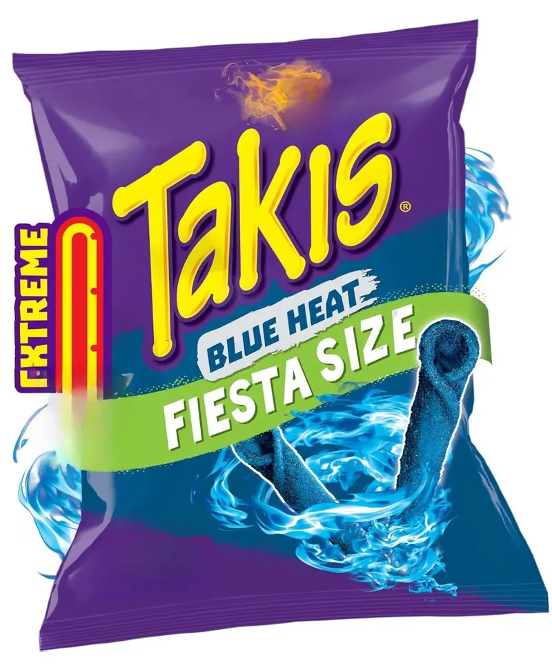 Takis Blue Heat 17 oz Fiesta Size Bag, Hot Chili Pepper Flavored Extreme Spicy Rolled Tortilla Chips