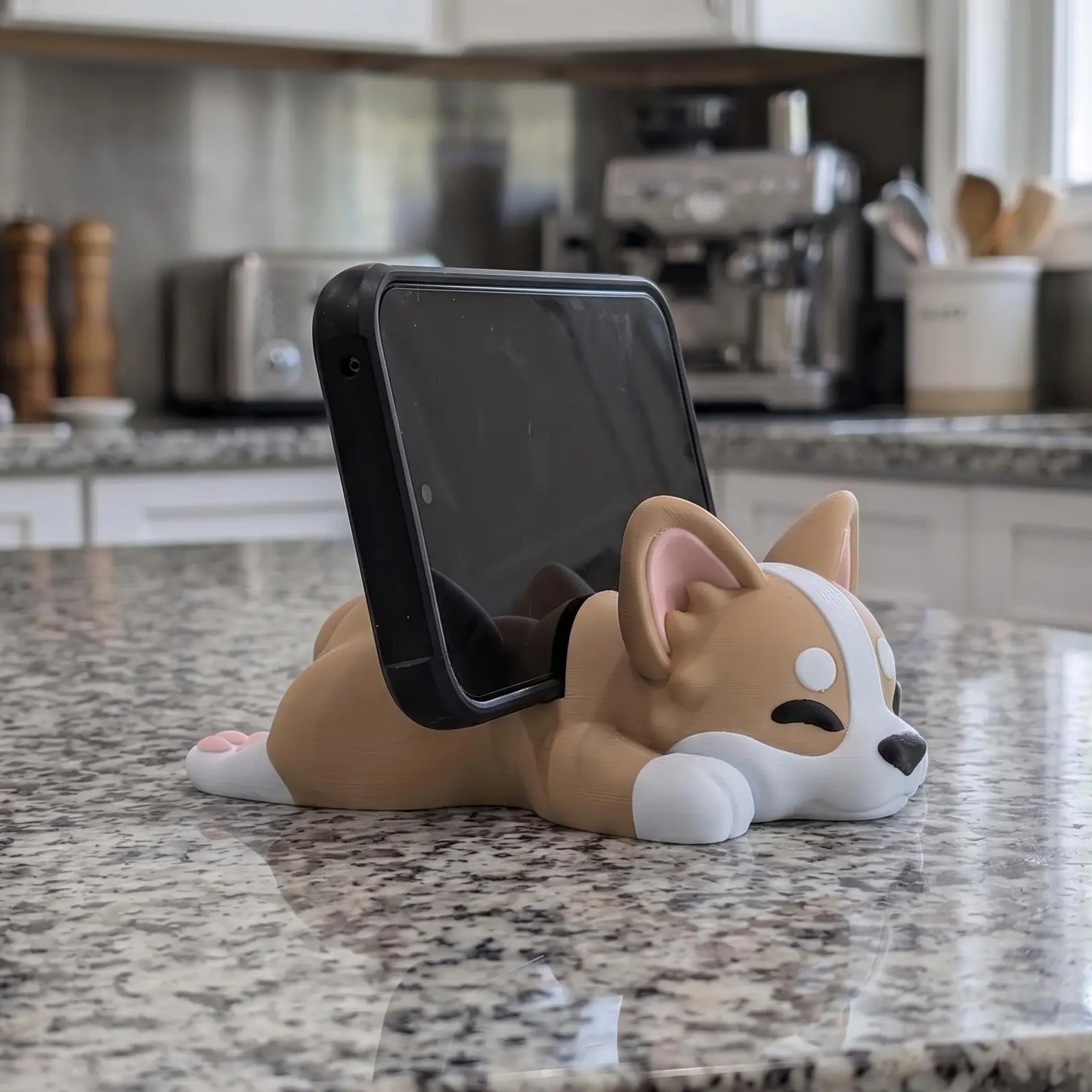 5.75 in Plastic 3D Printed Dog Cellphone Mount - Corgi, Doberman, German Shepherd Designs, Desk-Use Mobile Phone Accessory