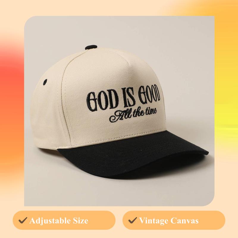 God Is Good All The Time Embroidery Trucker Hat - GOD IS GOOD All the time Mirmaru two-color vintage canvas workwear cap, suitable for both men and women, adjustable size baseball cap, featuring fashionable embroidery design. A trendy baseball