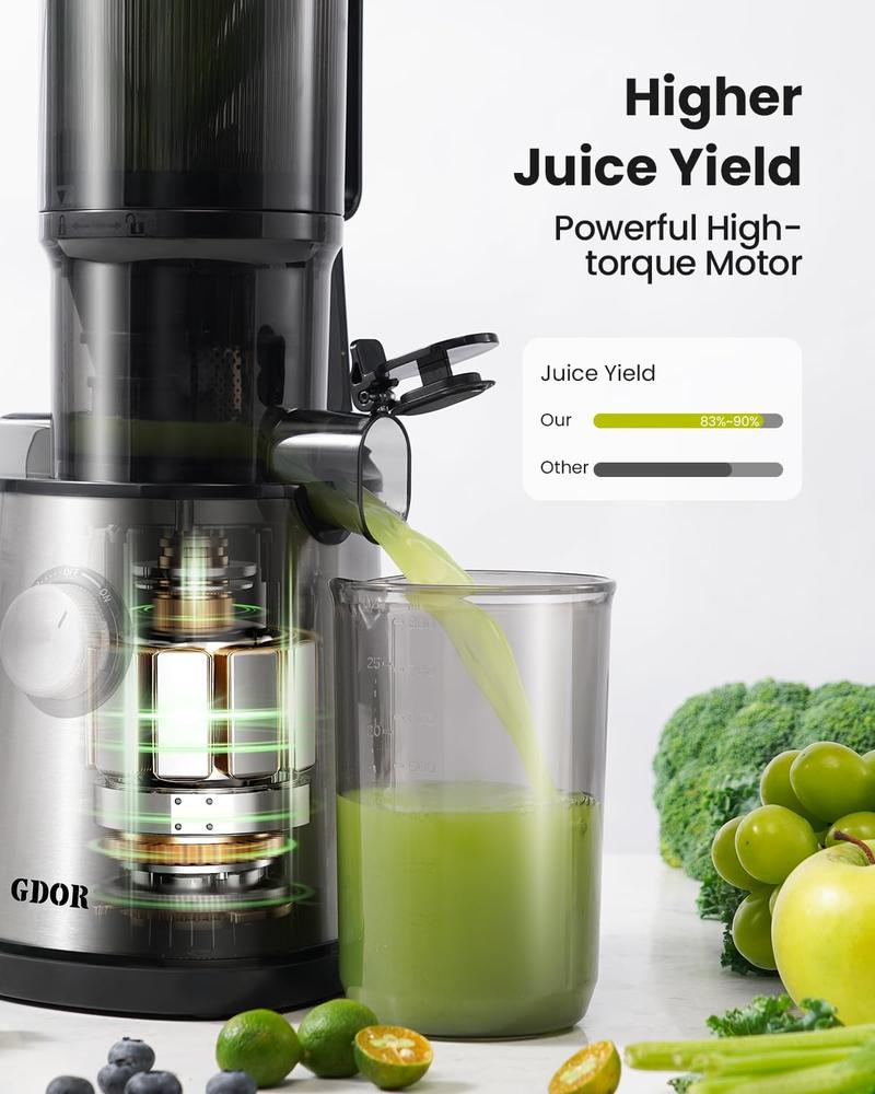 GDOR Cold Press Juicer with 5.3" Wide Feed Chute 150NM Powerful Motor Slow Masticating Extractor High Juice Yield Easy to Clean Fits Whole Fruits & Vegetables Black GDOR Cold Press Juicer with 5.3" Wide Feed Chute 150NM Powerful Motor Slow Masticating Extractor High Juice Yield Easy to Clean Fits Whole Fruits & Vegetables Black