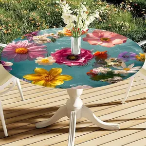 Elegant Elastic Round Tablecloth, Easy Installation & Cleaning, Reusable Multiple Sizes, Indoor Outdoor Use, Holiday Wedding Birthday Decor