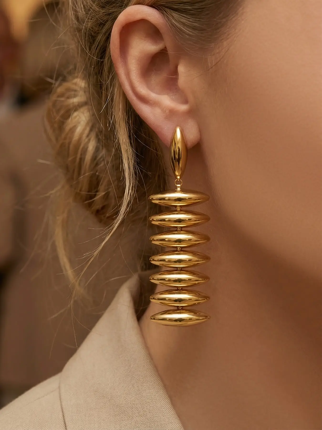 Women's Stainless Steel Long Geometric Earrings, Drop Dangle Earrings, European & American Style Trendy Jewelry, Unique Design Ear Accessories
