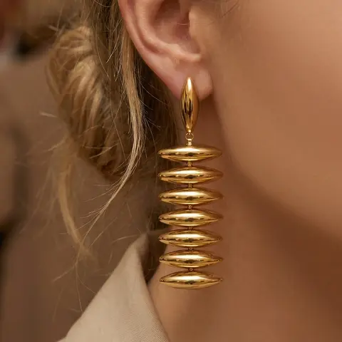 Women's Stainless Steel Long Geometric Earrings, Drop Dangle Earrings, European & American Style Trendy Jewelry, Unique Design Ear Accessories