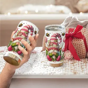1pc 600ml Spring Gnome with Tulips Pattern 304 stainless steel large capacity travel mug. 20oz insulated water bottle. chairs ideal for spring lovers and as a festive gift.