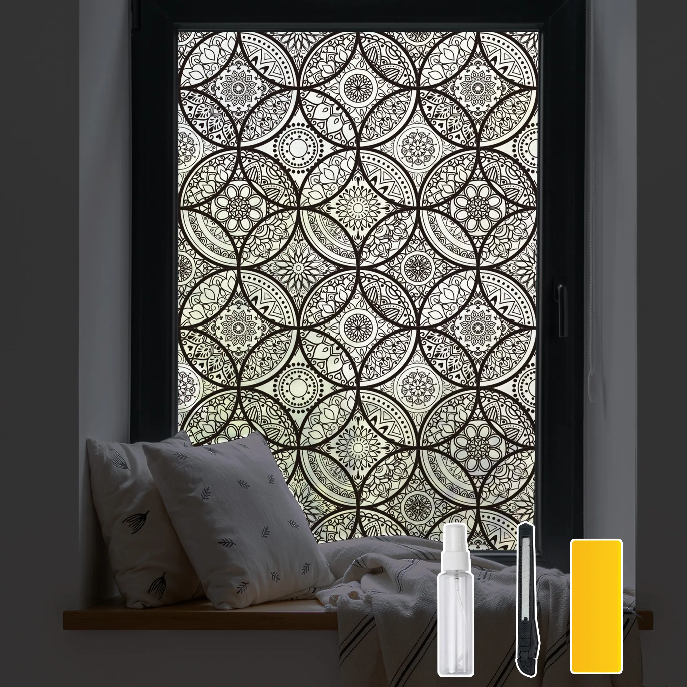 DKTIE 17.7in x 78.7in Black Glazed Fine Matte Window Tint - UV Film, Removable, with Electrostatic Adsorption Installation Tool, Sun Blocking, Heat Retention, UV Protection