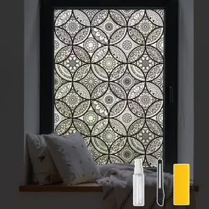 DKTIE 17.7"x78.7" Black Glazed Pattern Fine Matte Window Film, Electrostatic Adsorption Installation Tool for Installation, Can Block Sunlight, Keep Heat and Protect from Ultraviolet rays