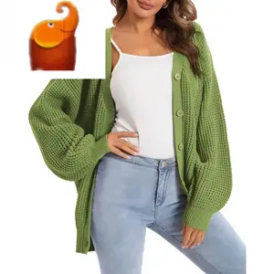 Women's Cardigan Sweater 100% Cotton Button-Down Long Sleeve Oversized Knit Outerwear  pan