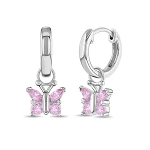 CZ Butterfly Dangle Girl Hoop Earrings