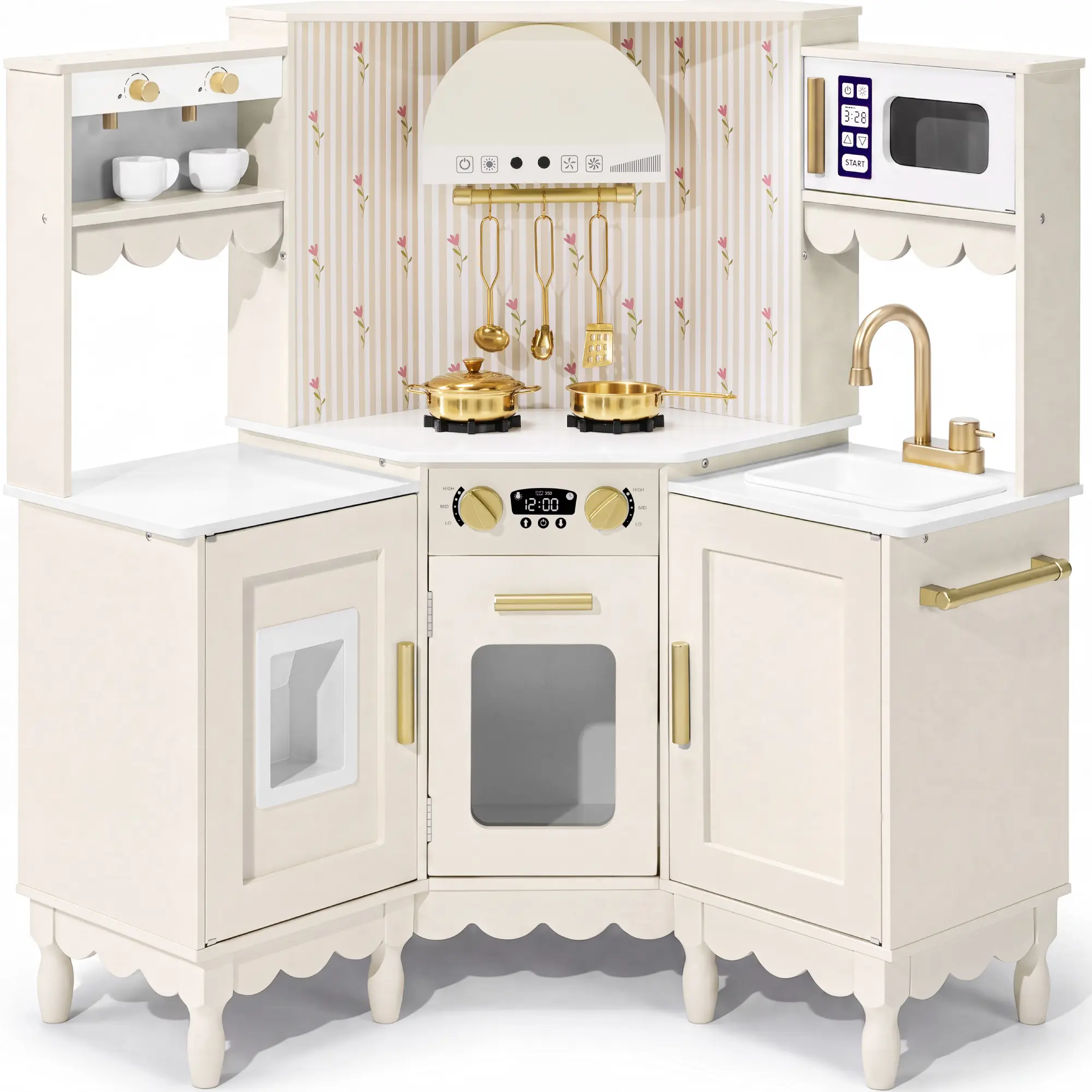 Best Choice Products Cottage Corner Play Kitchen for Kids, Wooden Toy Kitchen w/ Espresso, Ice Maker, Sink, 11pc