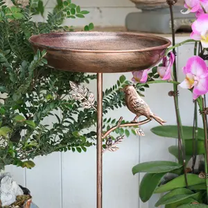 Attractive Bird Bath Basin for Wild Birds, Outdoor Garden Patio Lawn Yard Decor Freestanding Metal Bird Bath Stake, Vintage Style Water Feature