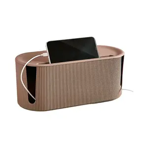 Cable Management Box, Desktop Wire Organizer with Grooved Cover, Plastic Wire Hiding Box, Large Cable Box Organizer, Power Outlet Management for TV/Computer/Router/Game Console Cable Storage (Milk Tea Color)