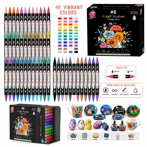 TBC The Best Crafts 48-Color Dual-Tip Acrylic Paint Markers - Waterproof, Non-Toxic, Odorless Office Writing Tool for Paper, Pottery, Stones