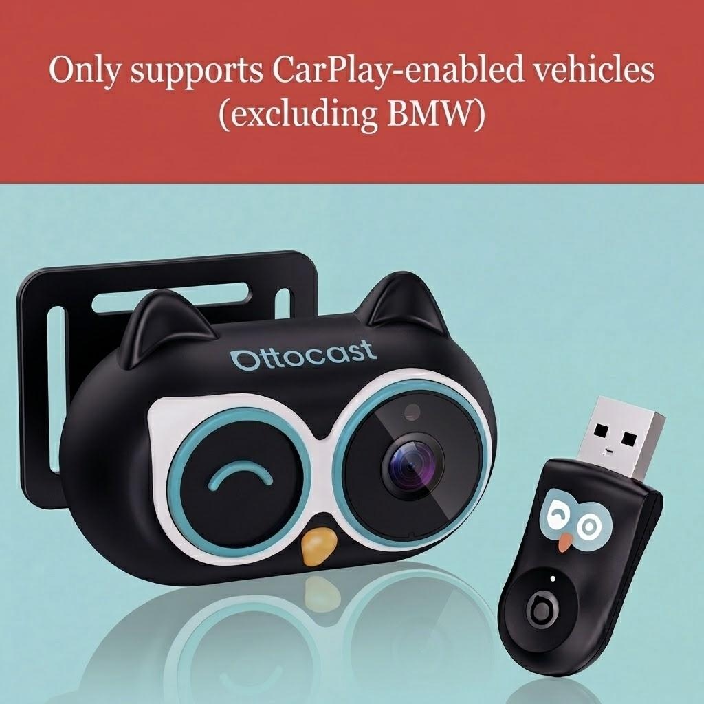 OTTOCAST Wireless CarPlay Adapter & Baby Camera for Car 1080P HD Rear Seat Monitor Display on Car Screen,150°Wide Angle No-Glow Night View, Safety for Kids & Infants