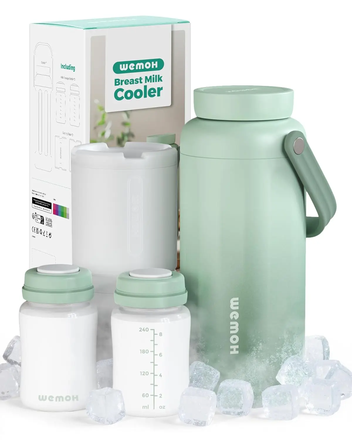 Breast Milk Cooler Bottle, 12+ Hour Cold Storage, 18 oz Portable Travel Chiller with 2 x 9 oz Containers, Leakproof and Lightweight, Compatible with Spectra Pumps for Work and Travel