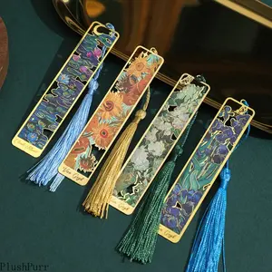 Retro Floral Painting Metal Bookmarks, 4-Pack Hollow Bronzing Design with Tassel, Office Stationery Book Accessories, Bookish Things for Book Club Members outdoorfun