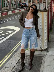 Y2K Loose Fit Ripped Denim Shorts, Casual Fashion Button Fly Design, Women's Summer Streetwear, Aesthetic Vibe, Comfortable and Stylish, Womenswear