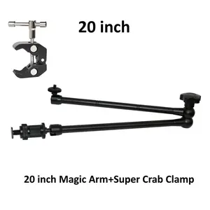 Aluminium Alloy Metal Articulating Magic Arm with Lock, Adjustable Super Clamp, Plastic Mount & 7/11/20-Inch Holder Stand for DSLR Cameras, Photo Studio Photography Accessories