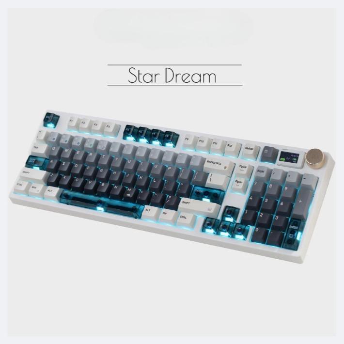 Keydous NJ98 Wireless Custom Mechanical Keyboard Pink and White Design with RGB Backlit & Customizable Keys for Windows Mac Android iOS Linux Compatibility