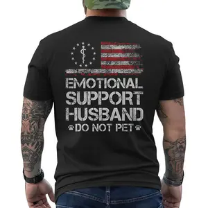 Emotional Support Husband T-Shirt, Patriotic Flag Humor Graphic, Funny Marriage Casual Wear, Soft Cotton, Made In USA, For Youth & Adult