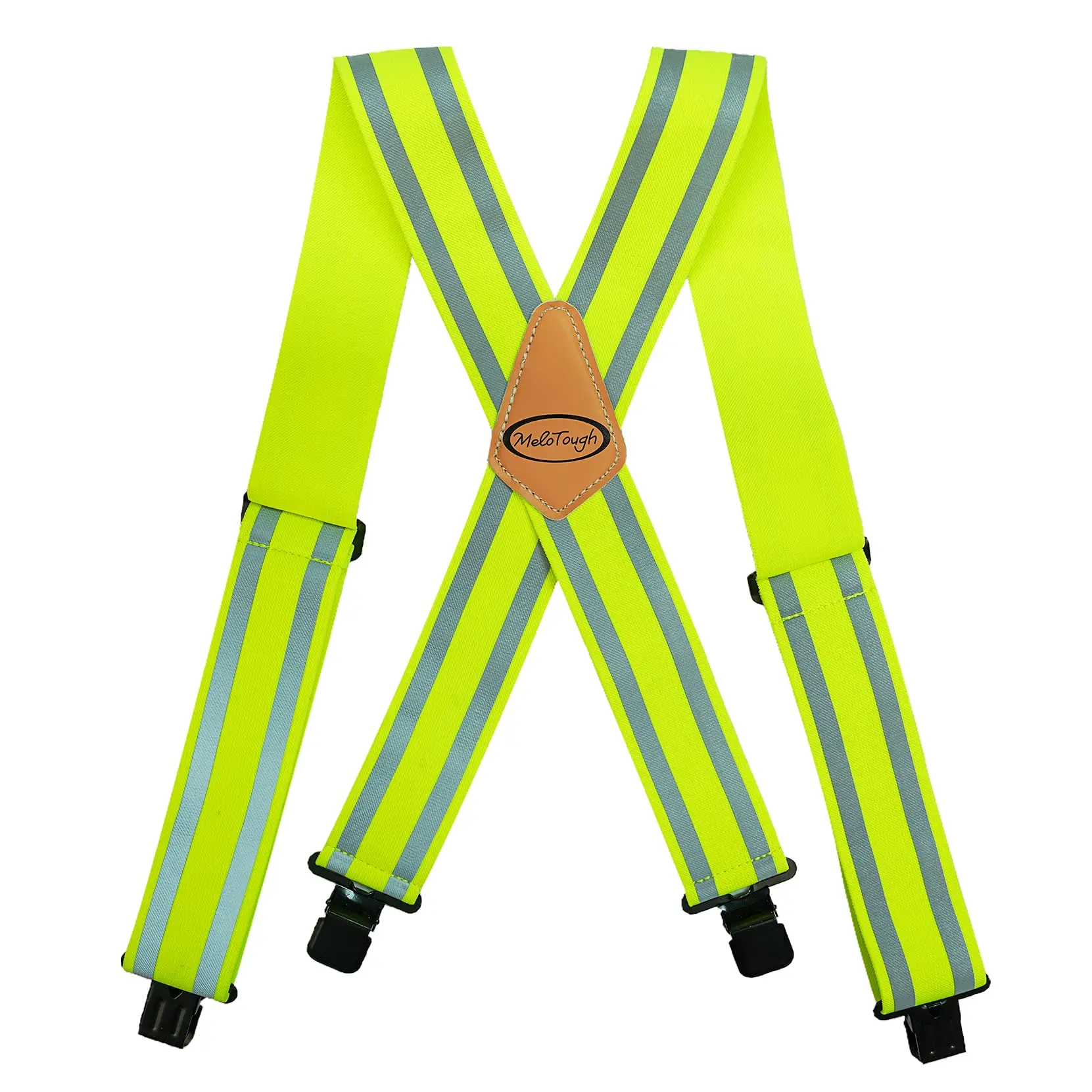 MELOTOUGH Reflective Safety Suspenders for Construction Gear - Hi-Viz Reflective Strips, Tool Belt Hold-Up, Fit All, Leather Patch, Protection Clothing, Work Safety Equipment