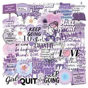50pcs Purple Positive and Inspirational Cartoon Doodle Stickers, Office Supplies and Notebook Accessories, for Decorating Journals, Scrapbooks, Computers, Water Bottles, Cars, Decal For Cars, Etc.