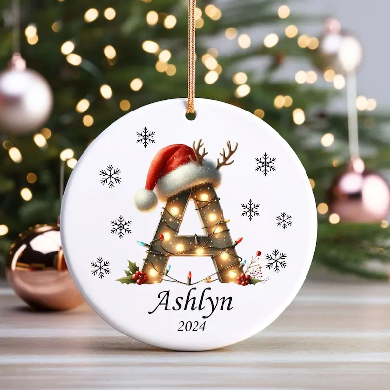 Personalized Christmas Initial Letter Name Hanging Ornament, 2024 Christmas Ornament, Custom Name Ornament, Initials Ornament, Family Ornament, Christmas Gift