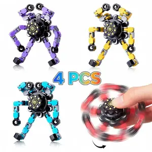 4 PCS Transformable Fidget Spinners Toys Deformation Fidget Spinner for Kids and Adults with Anxiety Stress Relief Gifts, Durable Robot Fingertip Gyros for Party Favors Stocking Stuffers Treasure Box Fidget Gift Set