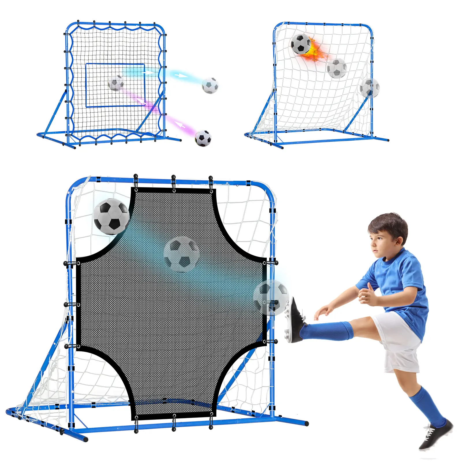 Winthai Three Mode Soccer Goal & Rebounder Net & Target Net,Four Targets for Precise Training,Tough-Built for Intense Shots,Quick-Switch Angle Soccer Training for Control/Passing Practice for Kids Teen