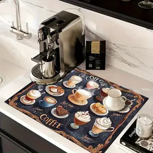 Coffee Theme Kitchen Mat, 1 Count Non-slip Kitchen Placemat, Coffee Table Mat, Coasters, Absorbent Coffee Machine Mat, Kitchen Decor Accessories, Housewarming Gift