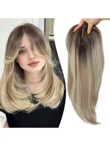 Synthetic Hair Topper with Bangs 12 Inch Layered Toppers for Women with Thinning Hair Tied Forehead Hairline Cover Wispy Synthetic Toppers Hair for Women Fiber Wiglets Synthetic Material Wigs