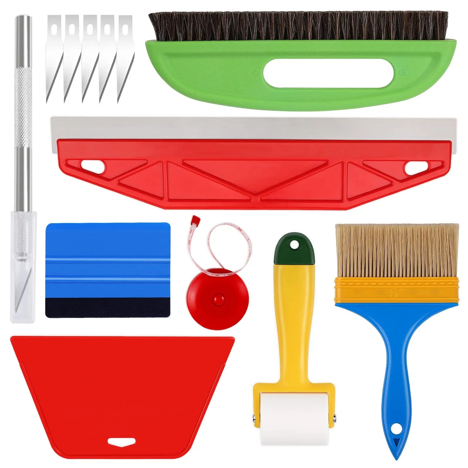 【Summervibes】This 9-piece wallpaper smoothing tool set includes a scraper, grout roller, and wallpaper brush. It's suitable for applying self-adhesive wallpaper, vinyl wallpaper, and wall tiles. A handy tool for DIY wallpapering at home.