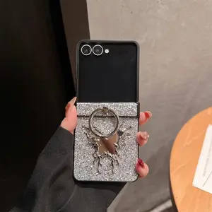 Luxury Diamond Butterfly Love Phone Case for Samsung Galaxy Z Flip6 7 FE Flip7 Flip5 Cover with Mirror Cases With Ring Stand Fun