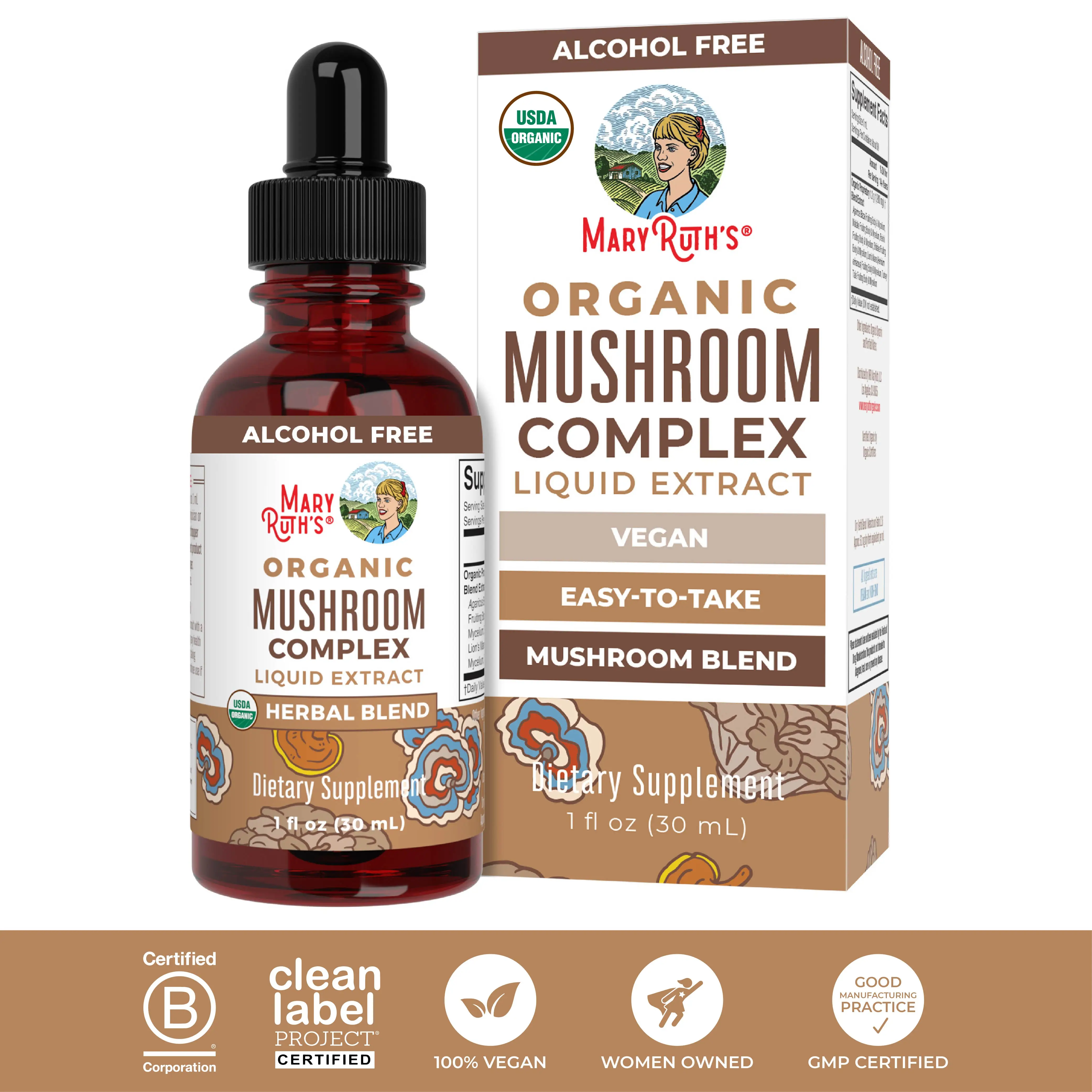 MaryRuth's USDA Organic Mushroom Complex by MaryRuth's - Lion's Mane - Reishi Mushroom - Shiitake Mushrooms - Turkey Tails - Non-GMO - 30 Servings