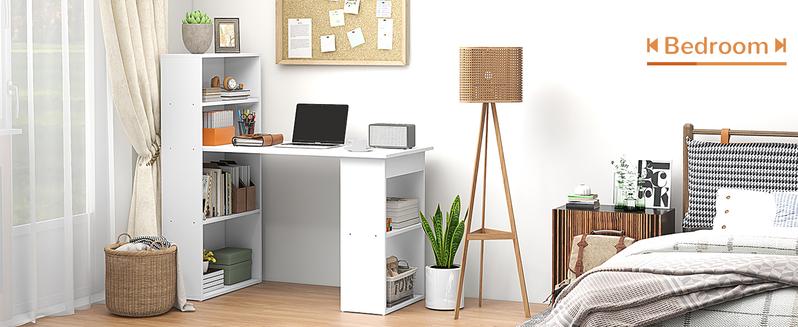 HOMCOM Modern Home Office Desk with 6-Tier Storage Shelves, 47" Writing Table with Bookshelf