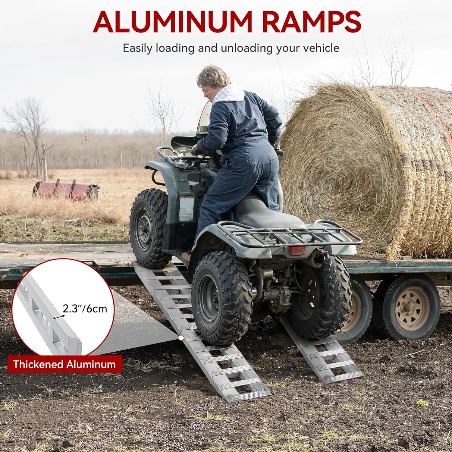 YINTATECH 2pcs 6000lbs 84" x 14" Aluminum Trailer Ramps, Loading Ramps Car ATV Truck Auto Hauler Knife & Hook Ends