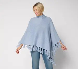 Martha Stewart Signature Asymmetrical Sweater Cape with Fringe