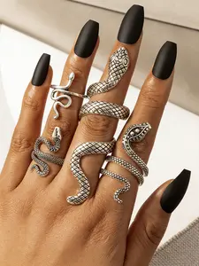 4pcs Gothic Snake Ring Set✨Vintage Silver Finish | Adjustable Fit | Edgy Serpent Design | Perfect for Gothic, Punk & Everyday Stacking | Stackable Rings