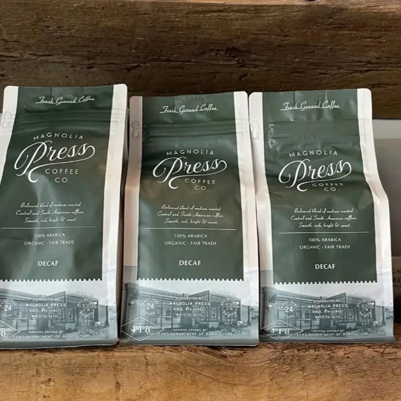Magnolia Press Chip & Jo Decaf Medium Roast Ground Coffee 3-Bag Bundle 3/4lb Silos Handcrafted Farmhouse Blend Artisan Decaf Beverage