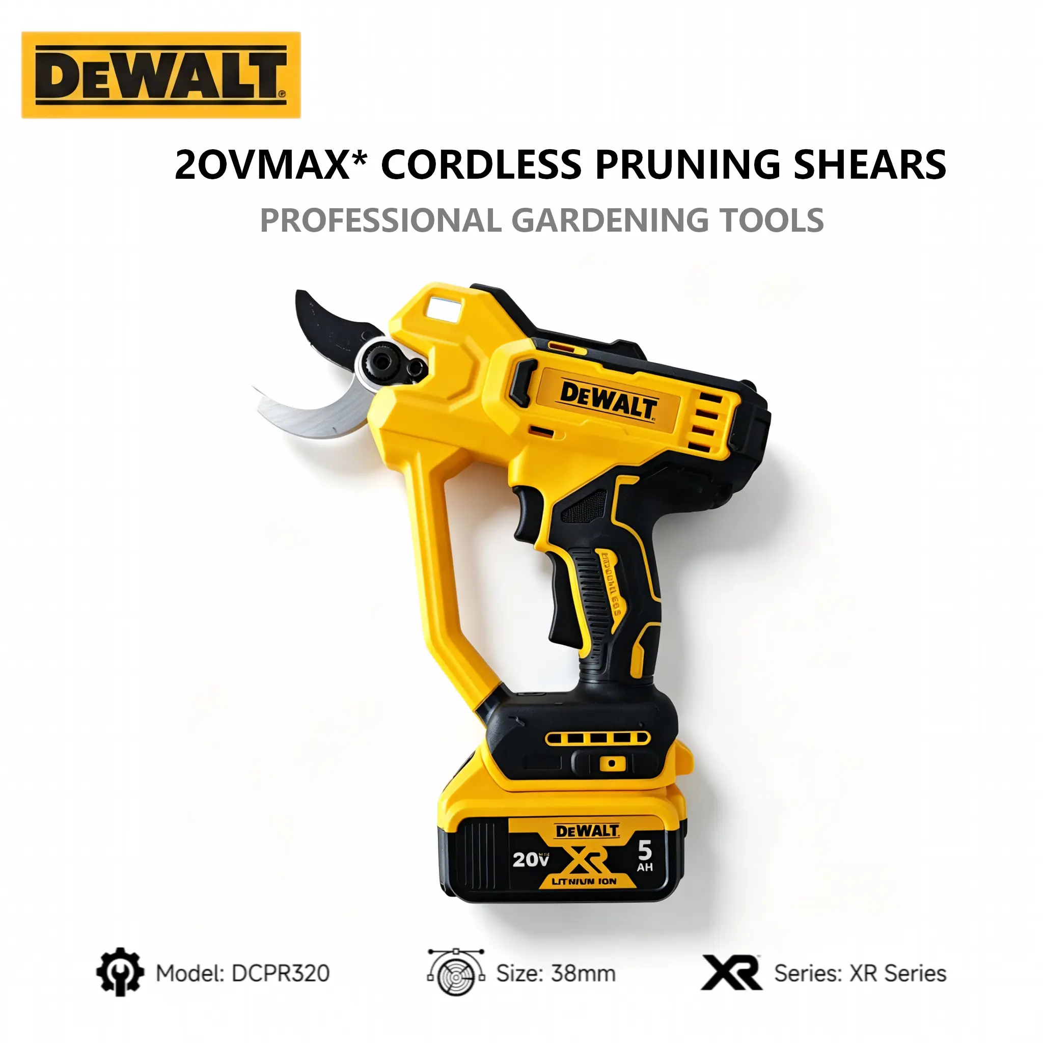 DEWALT Cordless Garden Pruning Shears Cutter - Bypass Non-Stick Cutting Blades, Dual Safety Lock Mechanism, Compact Lightweight Handheld Tool for Household Outdoor Renovation, Fruit Tree Trimming, Green Plant Pruning